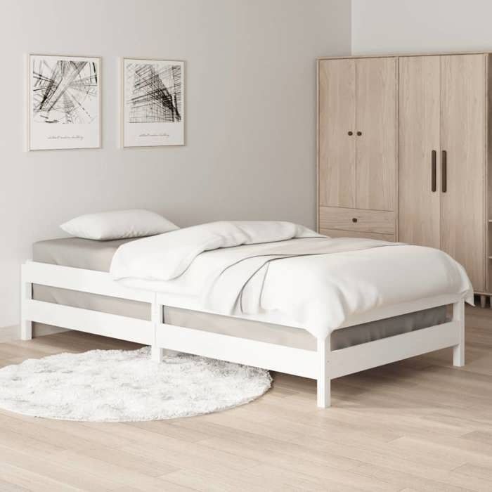 Lit empilable en bois de pin - WIENS - 90x190 cm - Blanc - Bois de pin massif - Empilable - Robuste