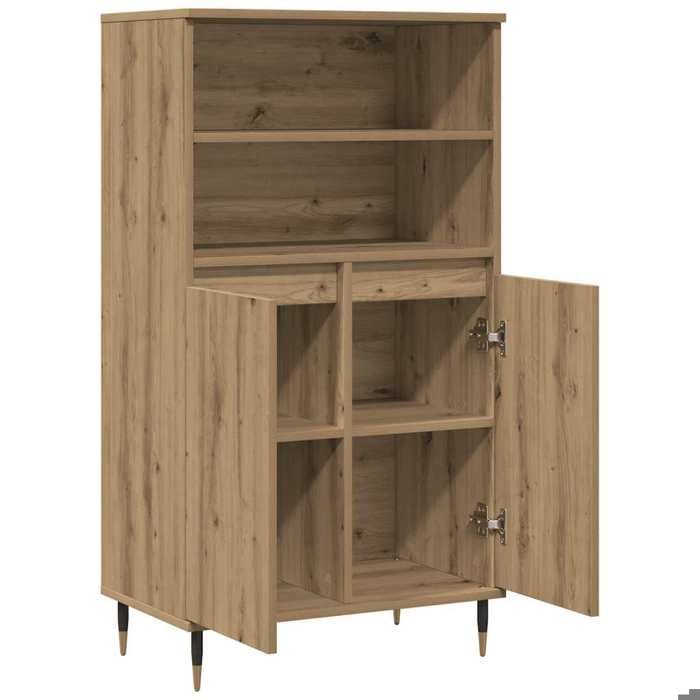 Buffet haut chêne artisanal - WIENS - 60x36x110 cm - Bois dingénierie - Brun - Grand espace de rangement