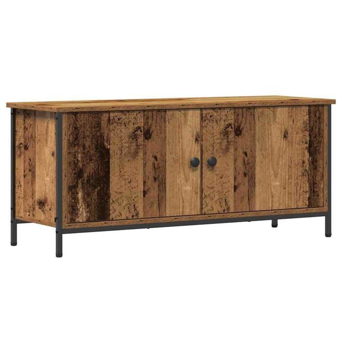 Meuble TV moderne - vidaXL - Bois dingénierie - Bois Ancien - 100x35x45 cm - 2 portes - 2 étagères - Montage au sol