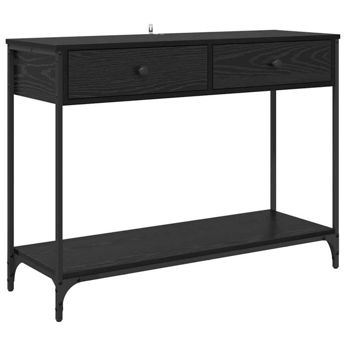 Table console industrielle - vidaXL - Chêne noir - 100x345x75 cm - Bois dingénierie - Pieds réglables - Avec tiroir
