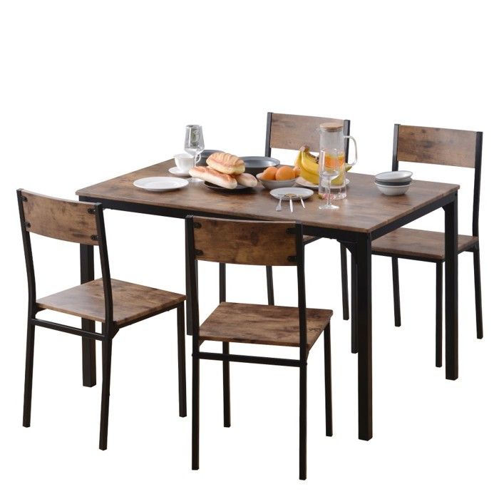 Ensemble de Table À Manger Brun Vintage Avec 4 Chaises pour Salle À Manger Balcon ou Salon 108x65x75cm Ensemble de Table À Manger Brun Vintage Avec 4 Chaises pour Salle À Manger Balcon ou Salon 108x65x75cm