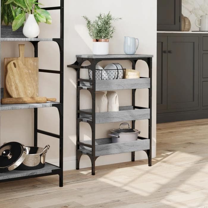 Printemps 2026 SoldesGris Îlot de Cuisine Desserte Chariot de cuisine sonoma gris 53x20x76 cm bois dingénierie 2_784908