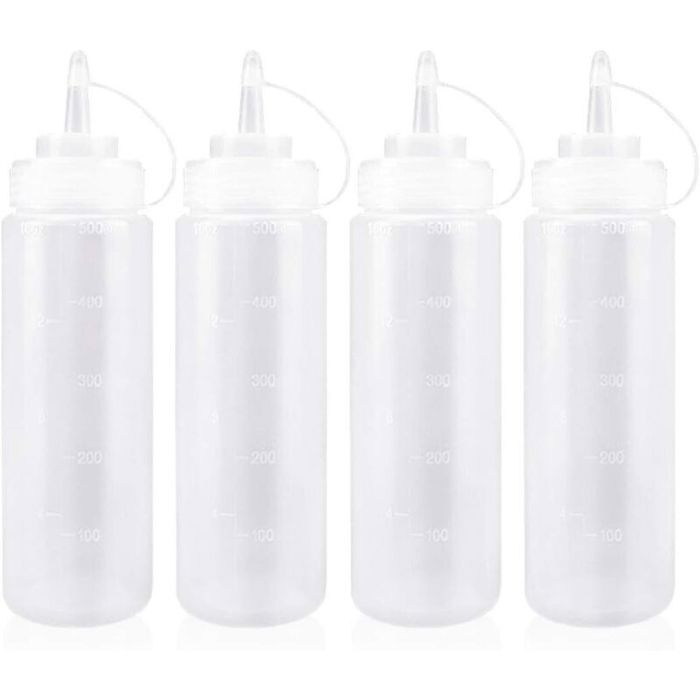 Flacon Sauce Cuisine avec Capuchon 500ml Bouteille à Sauce en Plastique pour Condiments Assaisonnements Ketchup Moutarde Mayo