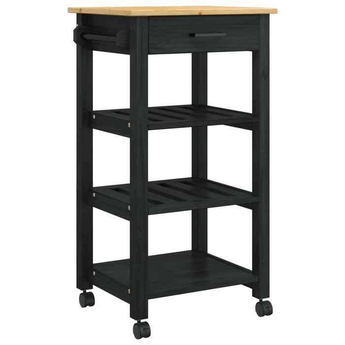 Saison Soldes Desserte de Restaurant - SARAZYJ - chariot cuisine - Noir 885x40x48 cm Bois de Pin Massif MM11793