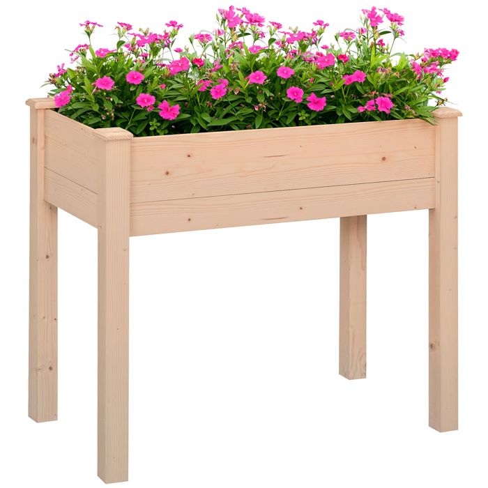 Jardinière surélevée - Outsunny - en Bois - Trous de Drainage Tissu non tissé - pour Plantes Fleurs Légumes - effet bois naturel