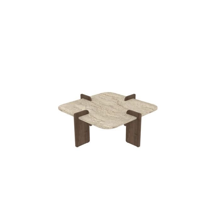 Table basse en bois Poalla - 90 x 90 x 35 cm - Travertin
