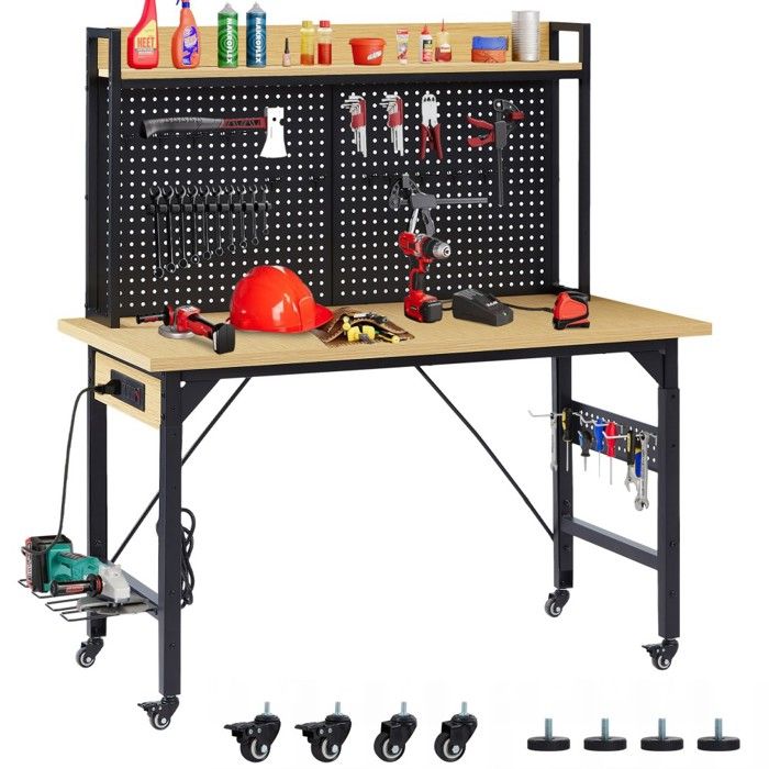 Etabli Meuble Atelier 120x60x155.5cm Robuste Sur Roulettes Panneau Perforé Ac/usb Capacité 700kg Pour Garage Atelier Noir Naturel Etabli Meuble Atelier 120x60x155.5cm Robuste Sur Roulettes Panneau Perforé Ac/usb Capacité 700kg Pour Garage Atelier Noir Naturel