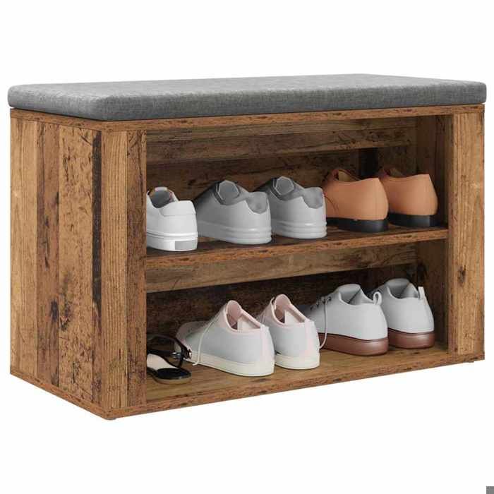 （SOLDES Dété）Rack à chaussures - SHIELD - Stockage chaussures - pour lentrée - Bois ancien 75x35x45cm Bois dingénierie 3930223