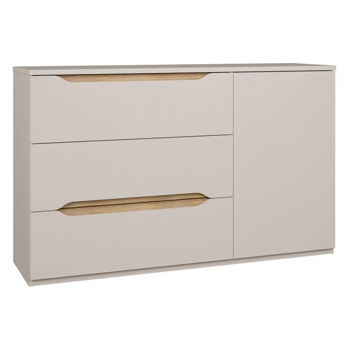 Commode L. 150 cm 3 tiroirs décor bois de chêne et sable mat - ROSALIE Meubletmoi