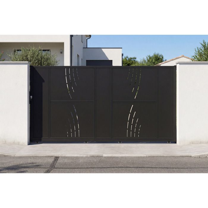 Casanoov portail coulissant acier 3m nali veleta h.160cm noir + portillon h.160cm noir