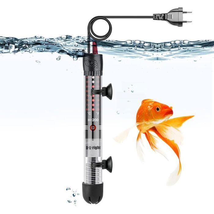 Chauffage daquarium submersible - PZCC - 50 W - Température réglable 20–34°C - Thermomètre intégré - Verre quartz 2 mm