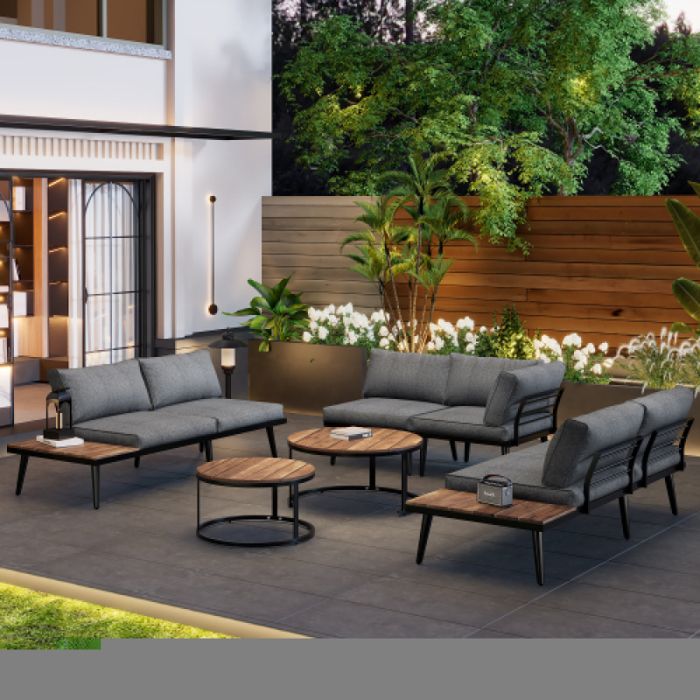 Salon bas de jardin extérieur lounge 5-6 places mobilier de jardin avec cadre en fer galvanisé