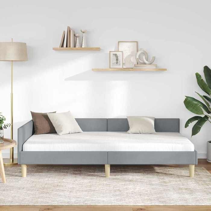 Magnifique Cadre de lit dangle - SARAZYJ - Design en L - Lit de repos - Lit de jour - Gris clair 100 x 200cm tissu - 216444