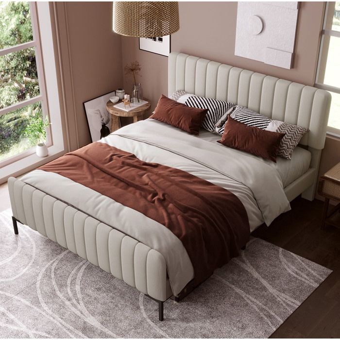 Lit double rembourré 180 × 200 cm en lin gris-beige avec tête de lit réglable