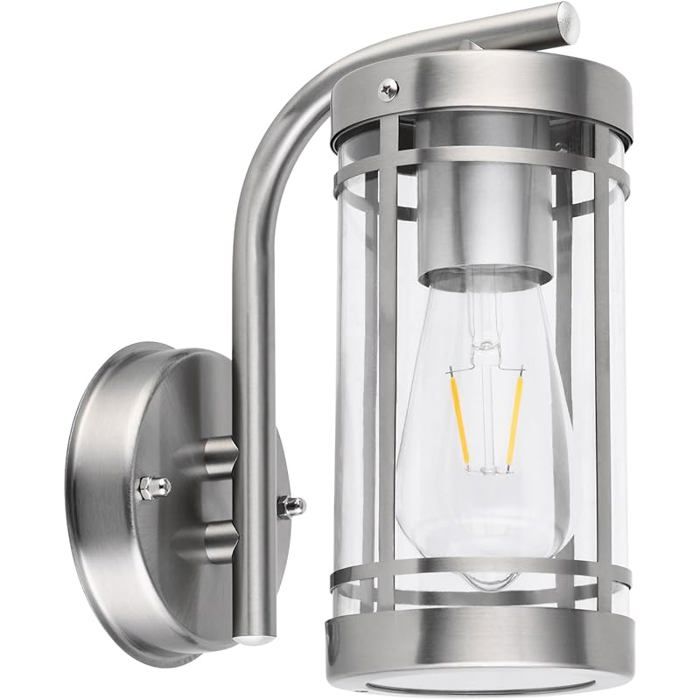 Applique Murale Exterieur Argent Acier Inoxydable Luminaire Exterieur IP44 Etanche Eclairage exterieur E27 Bas APPLIQUE DINTERIEUR