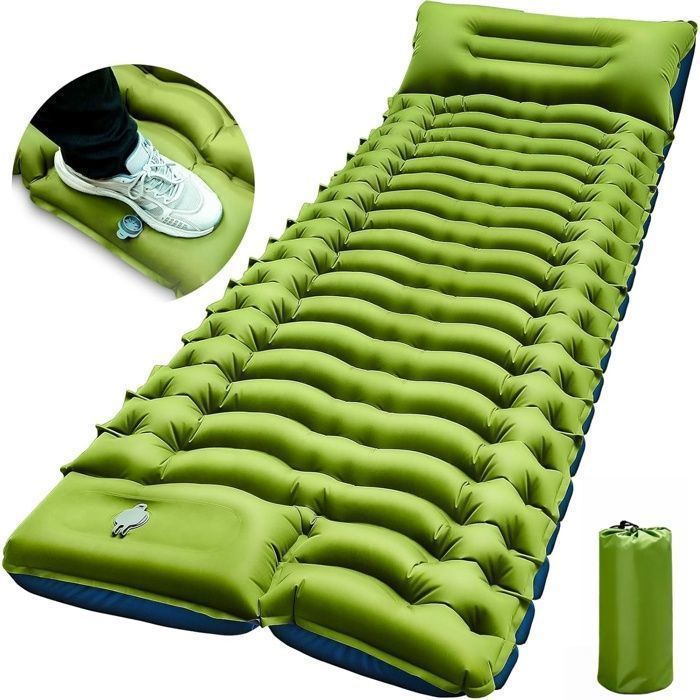 Matelas de Camping Autogonflant Ultraléger avec Oreiller et Pompe à Pied Intégrée Matelas Gonflable Portable pour Trekking