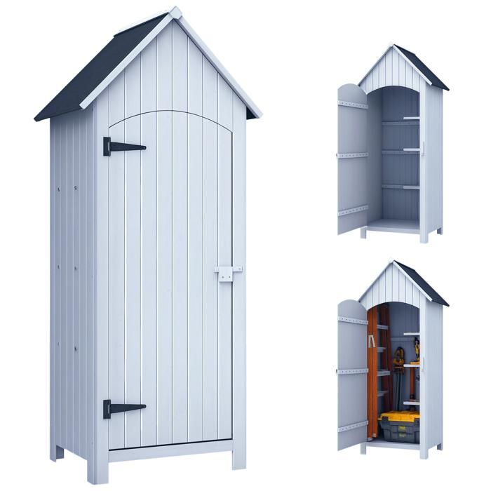 LIA Abri de jardin en bois cabane de jardin exterieur armoire de jardin avec toit bitumé 3 étagères porte avec loquet rangement e