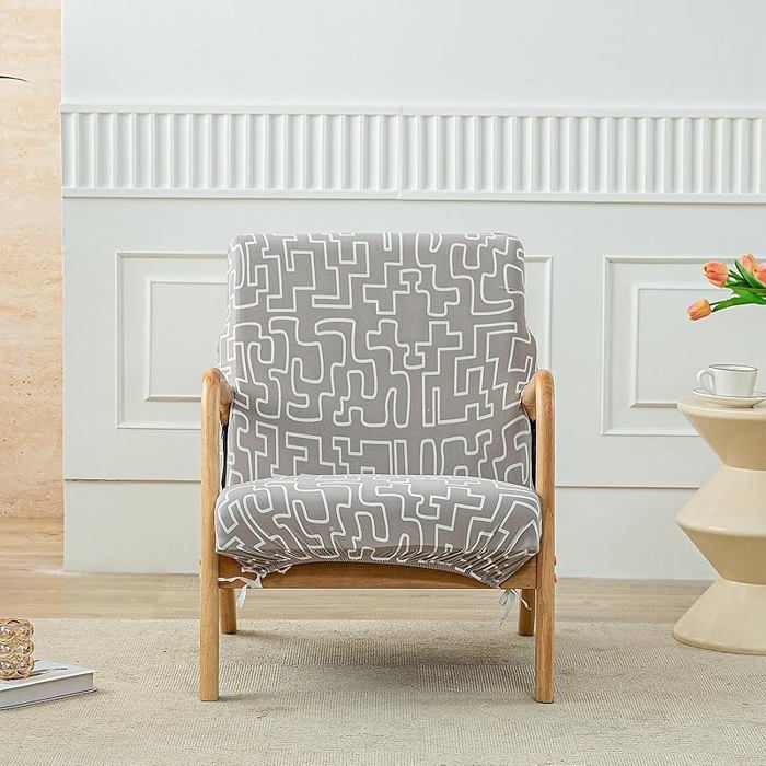 Housse Fauteuil 1 Place Extensible Accoudoirs en Bois Fermeture Éclair - Protection pour Salon & Lecture (YT01 G HOUSSE DE CHAISE