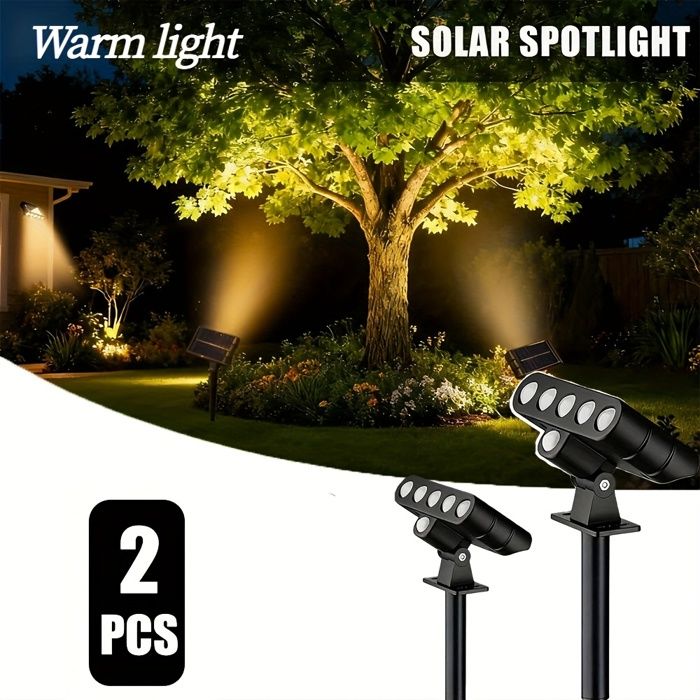 Lot de 2 projecteurs solaires dextérieur lampes de jardin décoratives (lumière chaude) Lot de 2 projecteurs solaires dextérieur lampes de jardin décoratives (lumière chaude)