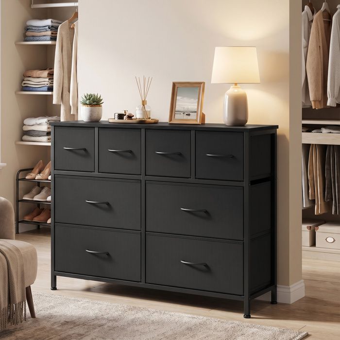 Commode avec 8 Tiroirs en Tissu pour Chambre 98 7 x 30 x 74 7 cm Noir Commode avec 8 Tiroirs en Tissu pour Chambre 98 7 x 30 x 74 7 cm Noir