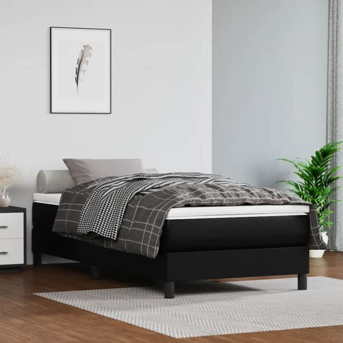 ECOHOME Cadre de lit à lattes - Lit Adulte simple - design solide - noir 100x200 cm similicuir byq51z1216
