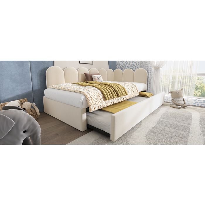 Canapé-lit 90x200cm avec sommier convertible en lit 90x190cm velours beige sans matelas