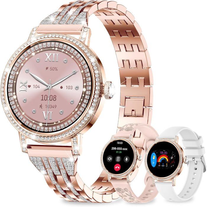 Montre Connectée Femme Avec Diamant3 Bracelets127 Hd Appels Bluetooth SmartwatchFréquence Cardiaqu/Sommeil/Spo2/Féminin[WW801]