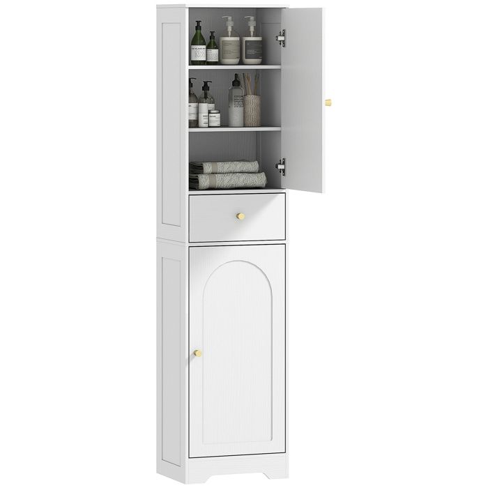 Armoire salle de bain haute meuble de rangement colonne avec placards tiroir et étagères réglables 40x29 5x170cm blanc