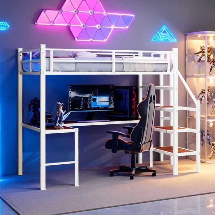 Lit mezzanine avec bureau - Dimensions 90x190 cm - Espace de rangement intégré - Étagères incluses
