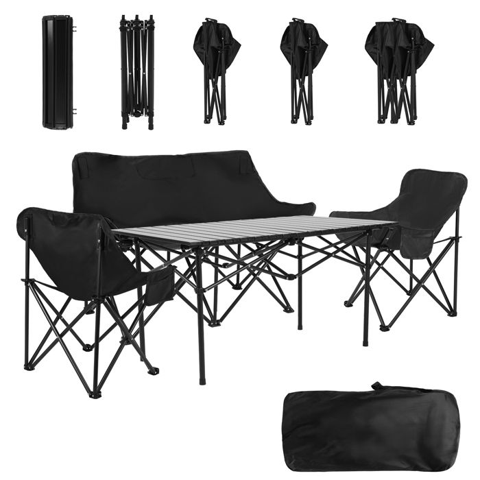 Ensemble Table et chaise pliantes - WILITTO - Table de Camping - grande capacité de charge - Multifonctionnel - 95x 54x49cm - Noir