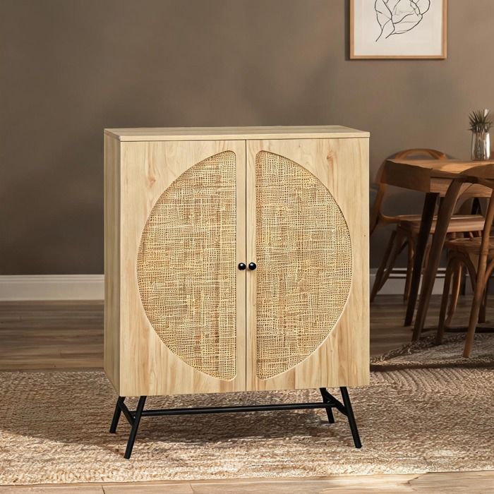 Buffet haut 2 portes cannage design bohème 80x39x1018 cm bois naturel