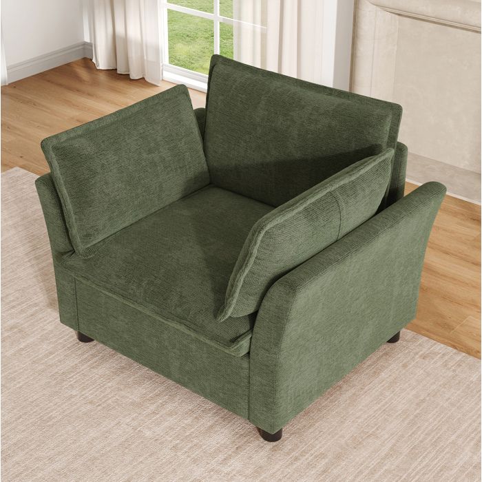 Fauteuil vert 90 x 81 x 87 cm en chenille 1 place accoudoirs 2 coussins structure métallique