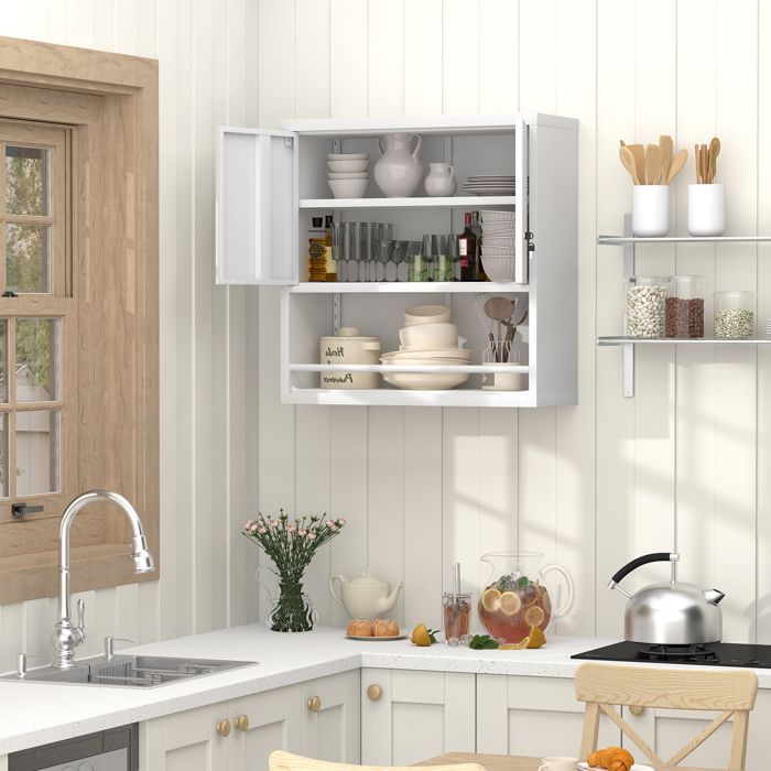 Armoire murale - ZEVKOR - 76 2x30 5x78 cm - 2 portes - Étagères réglables - Acier blanc