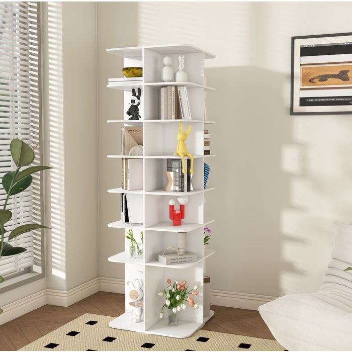 Meuble à chaussures rotatif 360° blanc 59 94 x 45 97 x 183 9 cm 7 étagères 28 paires PVC à poser au sol