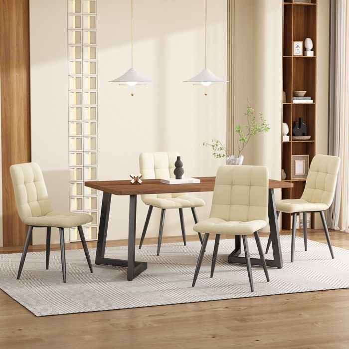 Table à manger rectangulaire 117x68 cm et 4 chaises pieds en métal chaises en velours coloris décor noyer plateau en MDF