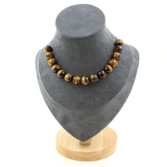 Comparer les prix de Pierres et Minéraux. Collier 15 perles Oeil de Tigre 10 mm. Chaine en acier inoxydable Collier femmes, hommes. Taille personnalisab