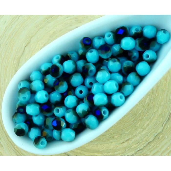 100pcs Picasso Bleu Terre Cuite Ronde Facette Feu Poli Petites Spacer...