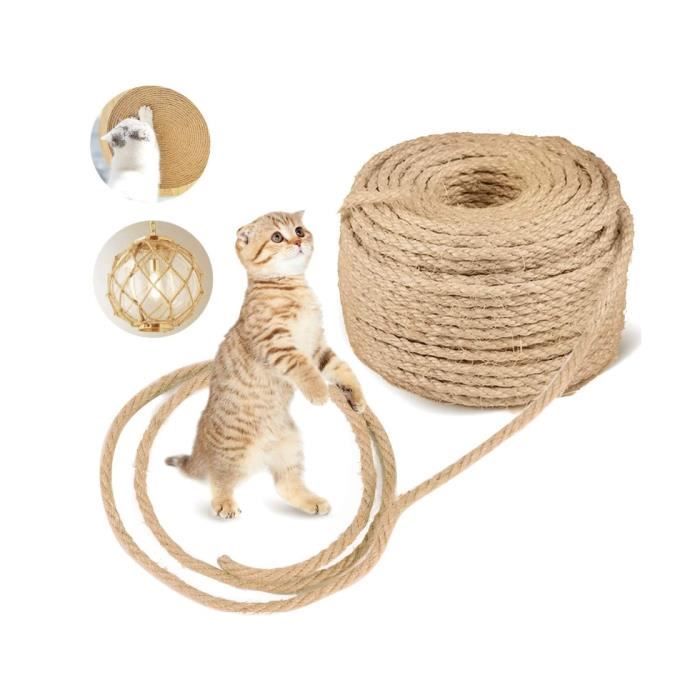 Corde en Sisal Naturelle pour Réparation et Remplacement de Chat Scratch Pilier, Arbres à Chat, Rayure Arbre, 6 mm * 50 m,