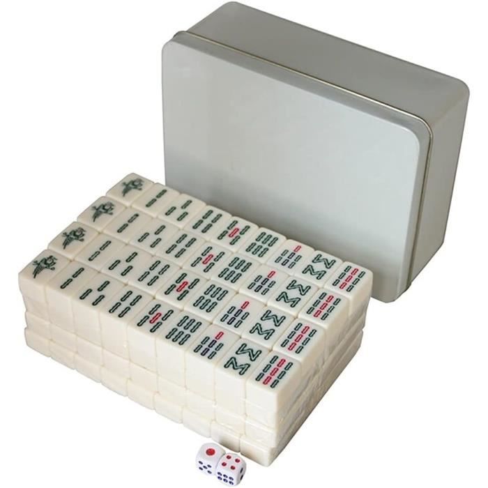 Set Mahjong Professionnel En Acrylique 40mm - 144 Tuiles, Boîte Tissu, Dés Inclus