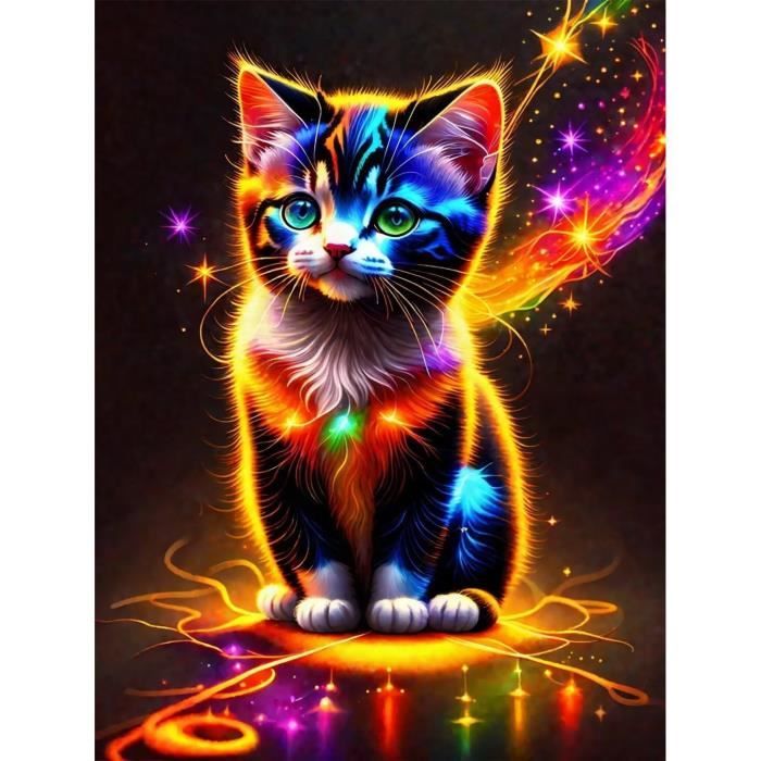 5D Peinture Diamant Animaux Chats Diamond Painting Kit Broderie Tableau Perle Diamant Painting, DIY Grand Format Mosaïque Point de Croix Loisirs Créatifs Adultes Décoration Intérieur 90x135cm I-2111