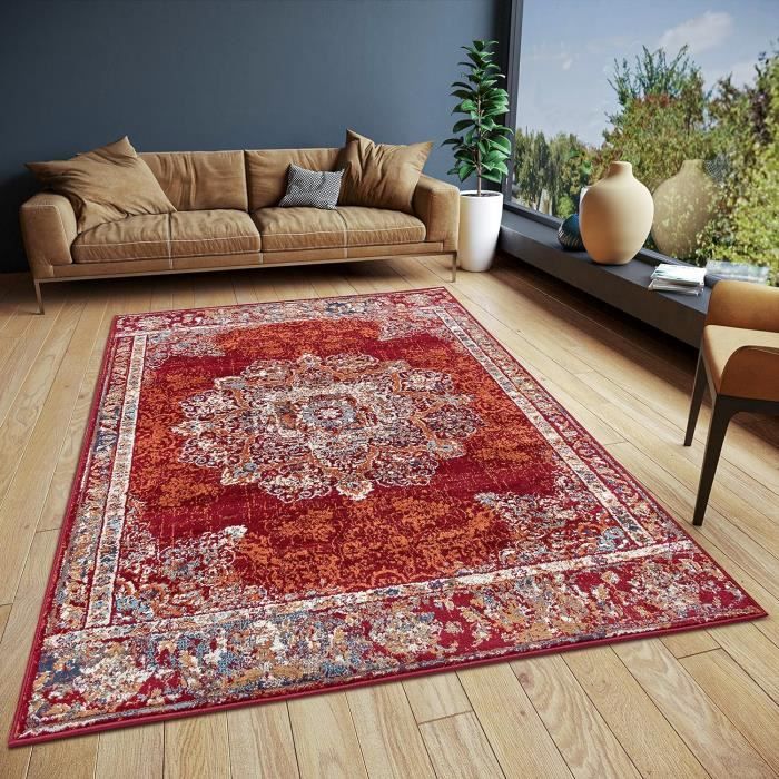 Tapis Ancien Style Hardanger - Motifs Géométriques Floraux Octogonaux