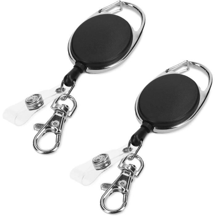 Lot 2X Porte-Clés Yoyo - Porte-Badge Enrouleur Rétractable - Clip Ceinture Mousqueton - Pour