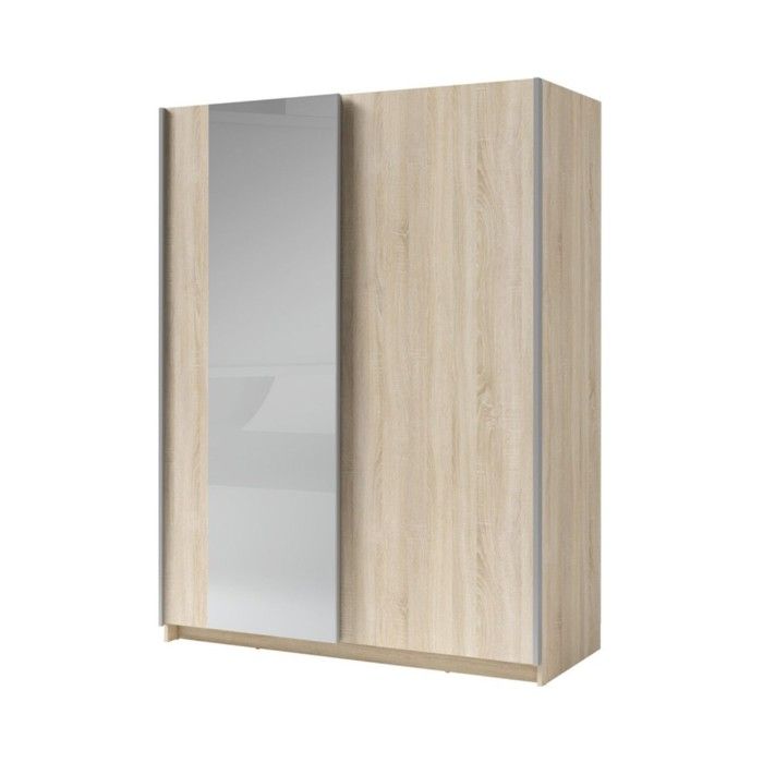 Armoire GOZU 151 cm avec 2 portes coulissantes et miroir – Chêne sonoma Armoire GOZU 151 cm avec 2 portes coulissantes et miroir – Chêne sonoma