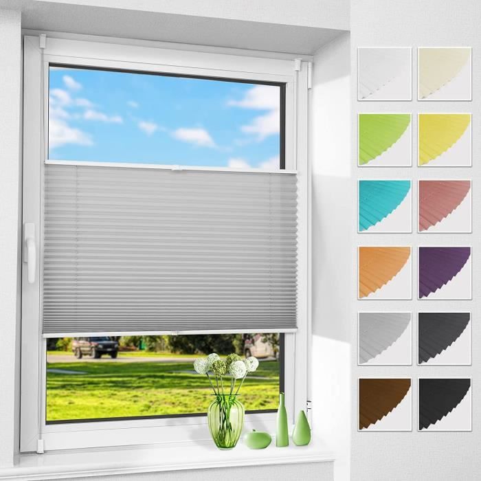 Store Plissé Anthracite Sans Perçage 90x100 Cm - Installation Facile Par Clips Pour Fenêtre - Translucide
