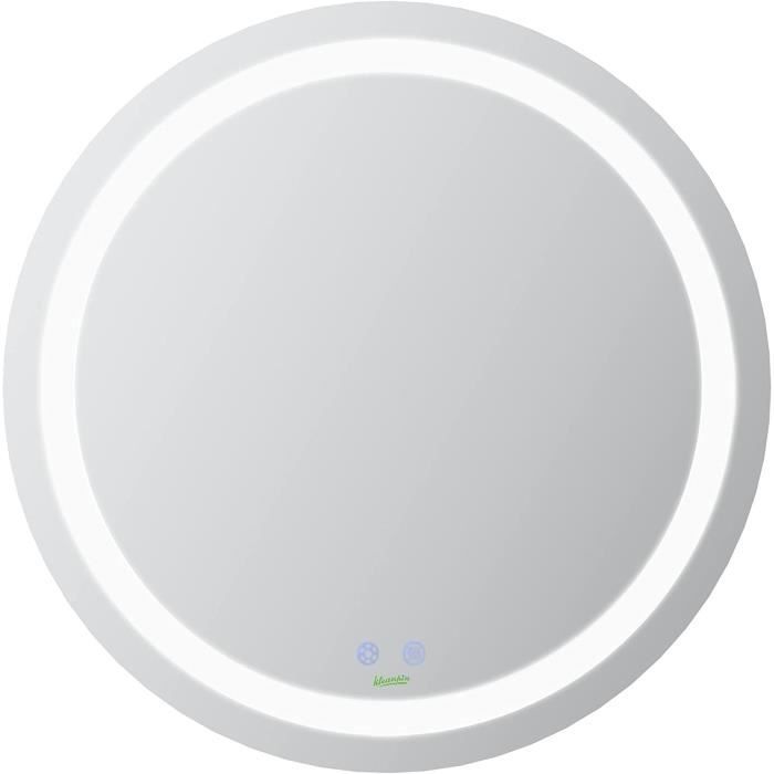 Miroir Salle De Bain LED Rond 80cm Dimmable Antibuée - Mémoire + Interrupteur Tactile, Blanc Froid 6000K