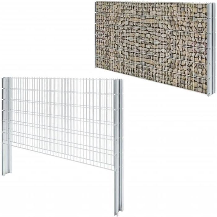 ?3320Magnifique- Clôture gabion clôture de jardin -Gabions Métalliques Déco Jardin- 2D Acier galvanisé 2,008x1,23m 10m total Argen