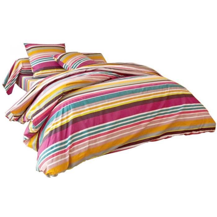 Parure Lit Housse de Couette Rayé Multicolore T220x240cm - Cdiscount Maison