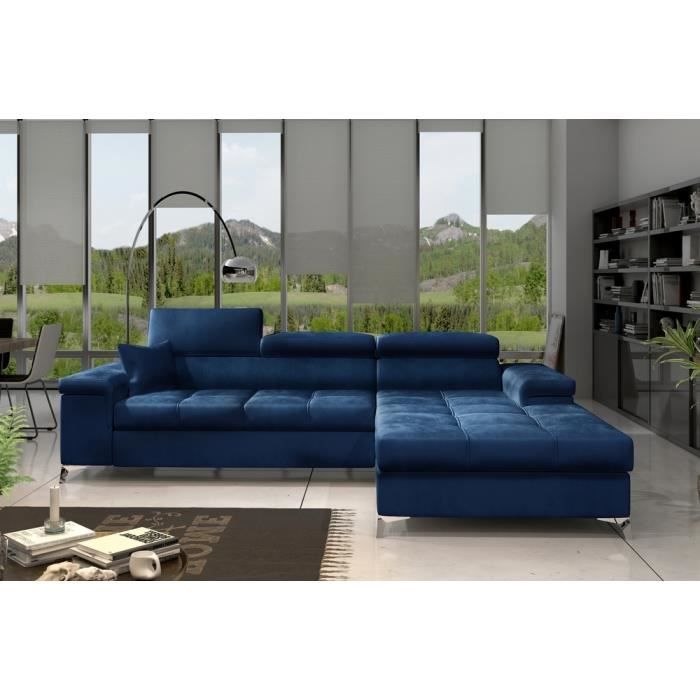 Canapé dangle convertible en tissu luxe 5 places RICHARD bleu angle droit