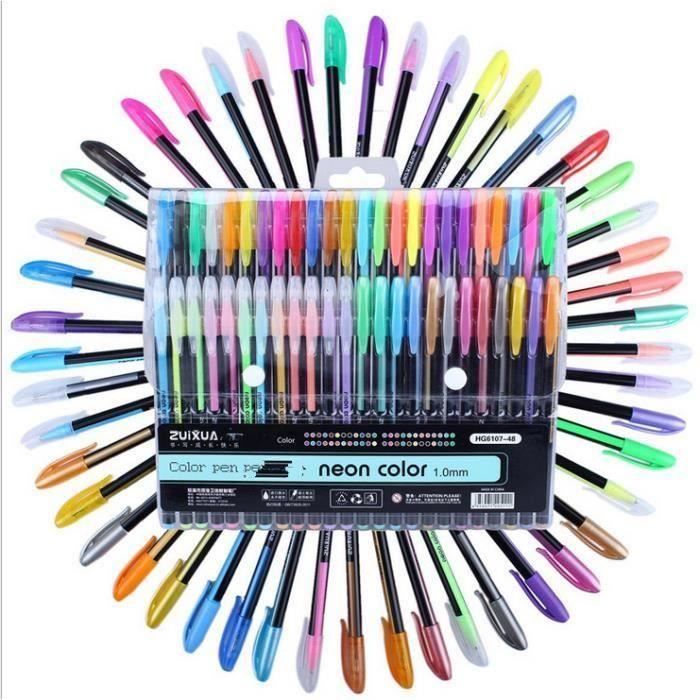 Coffret De 72 Stylos Gel Couleur – Dont 24 Stylos Gel Avec Effet, Pointe Moyenne 0.9mm, Plastique Bleu