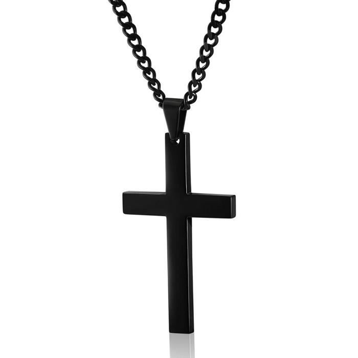Collier pour hommes Croix en pendentif en acier inoxydable noire avec une cha/îne en argent de 55/ cm Oidea